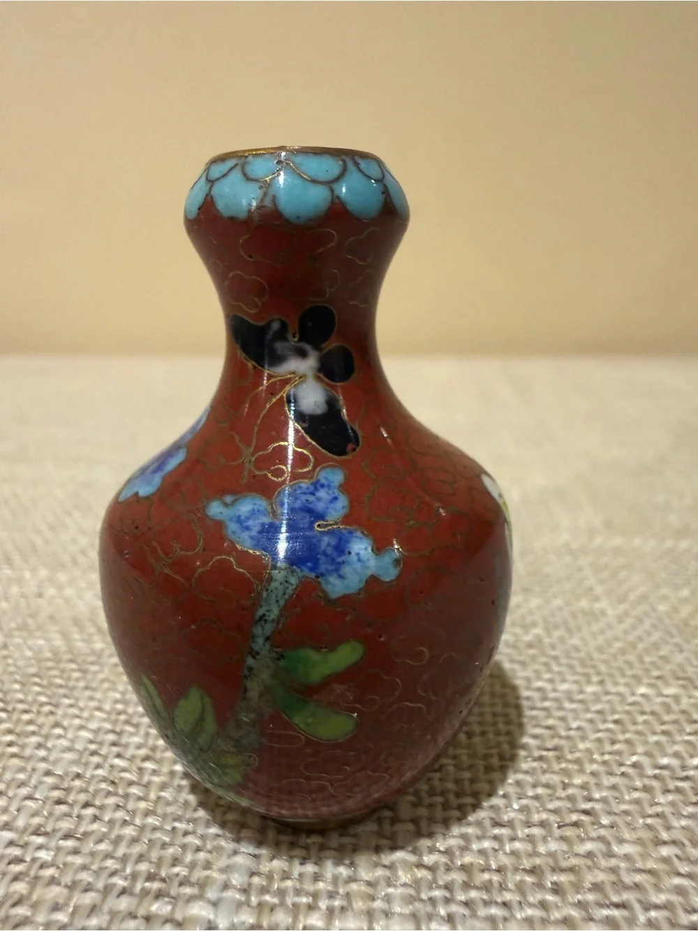 Vintage Miniature Red Cloisonné Floral Bud Vase | 2”